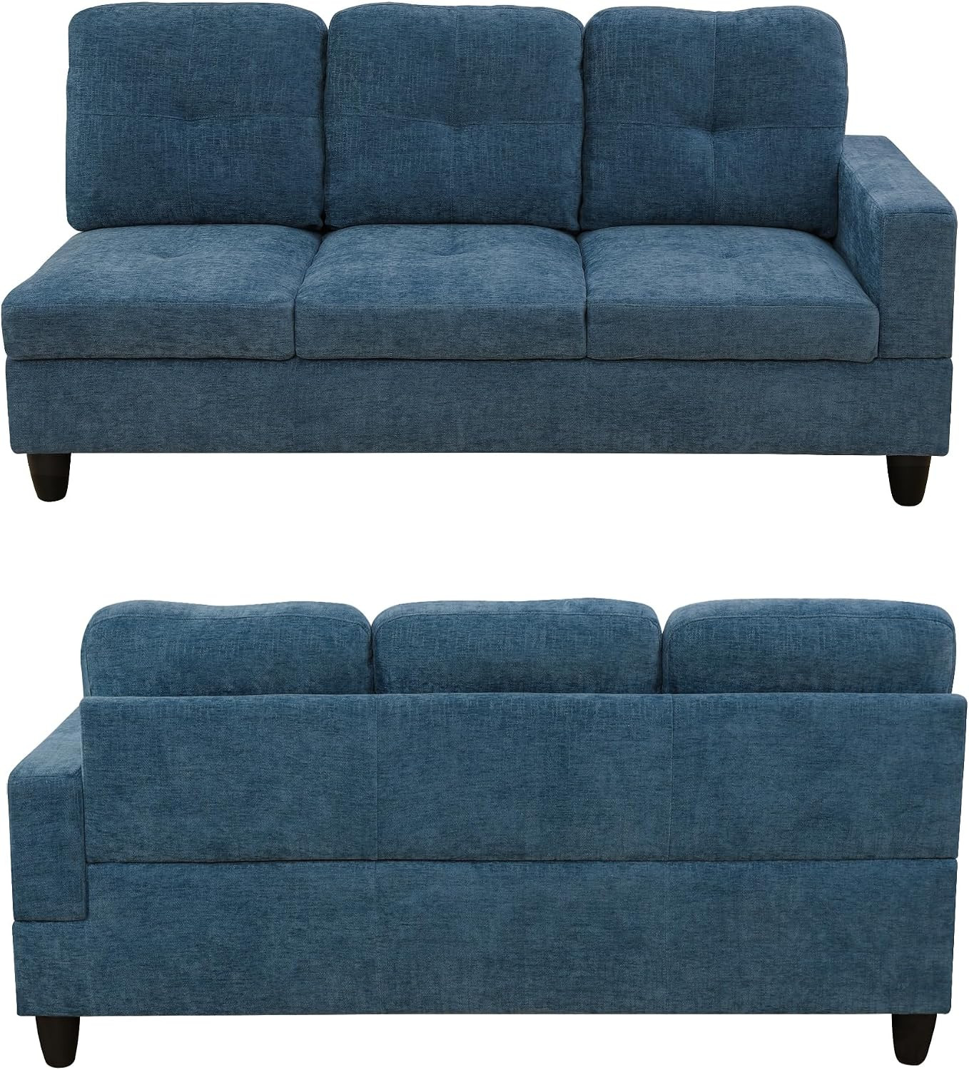 Modern 103.5″ L-Shaped Dark Blue Sectional Sofa with Chaise & Accent Pillows