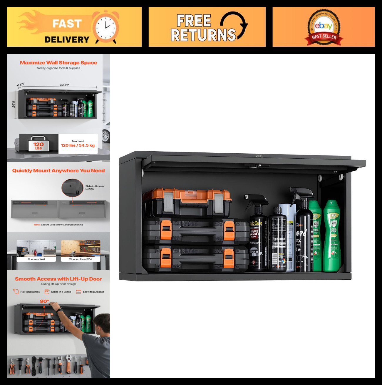 Floating Metal Wall Cabinet – 30.31″ x 12.01″ x 14.02″ – Garage Tool Storage, 12