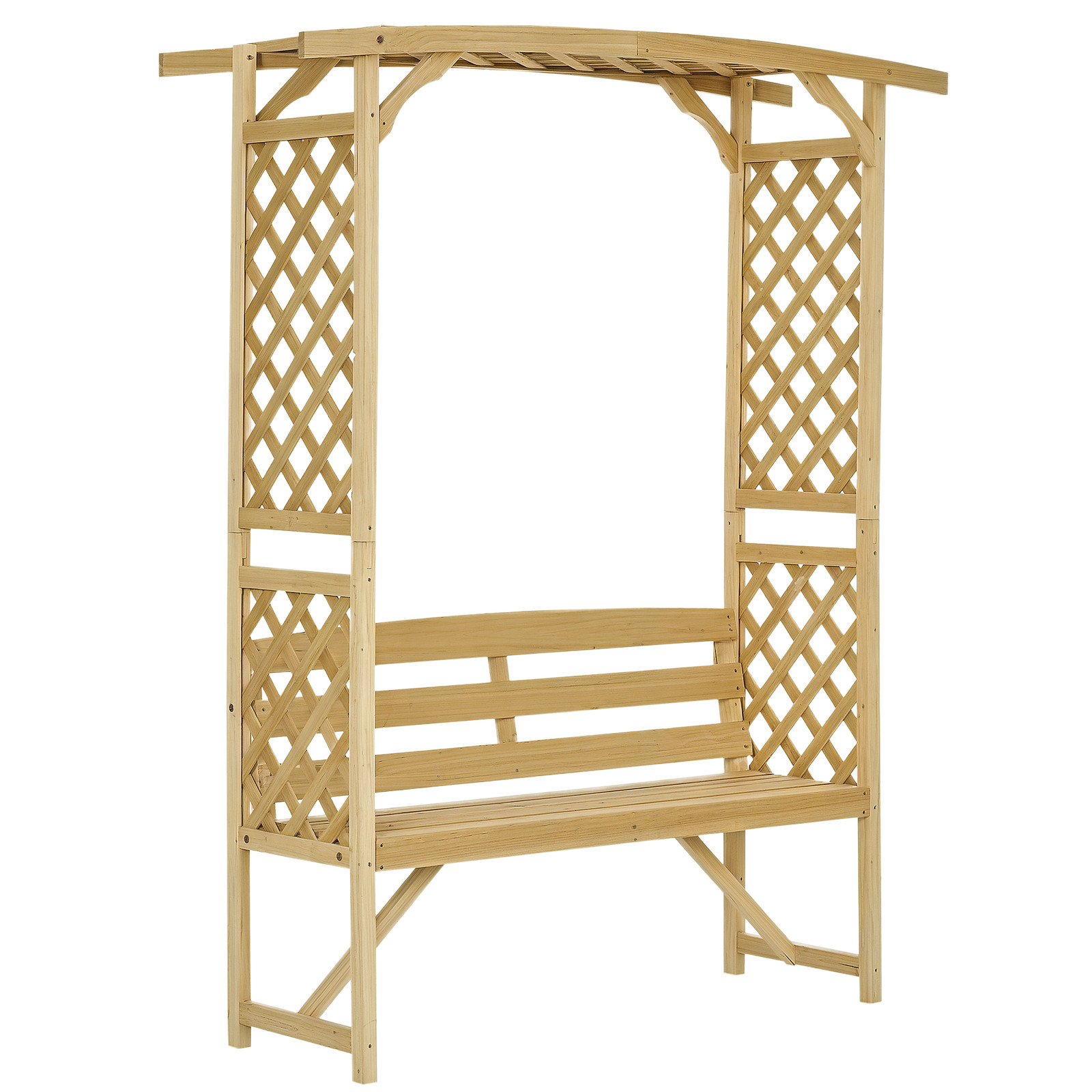 Natural Fir Arbor Bench with Pergola Frame, 528lb Capacity for Vines