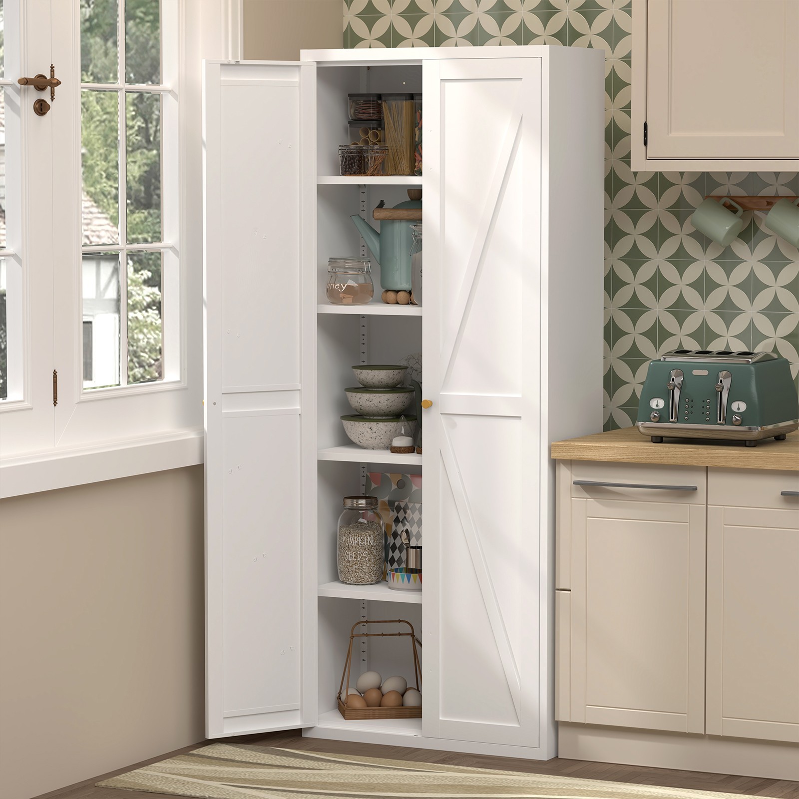 71″ Tall Metal Kitchen Pantry Storage Cabinets with Doors and Shelves, Cupboard