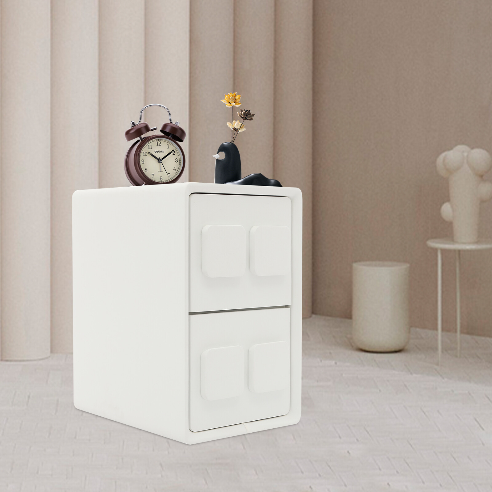 Bedside Table, White Bedside Table W/ 2 Drawers For Study, Bedroom, Living Room