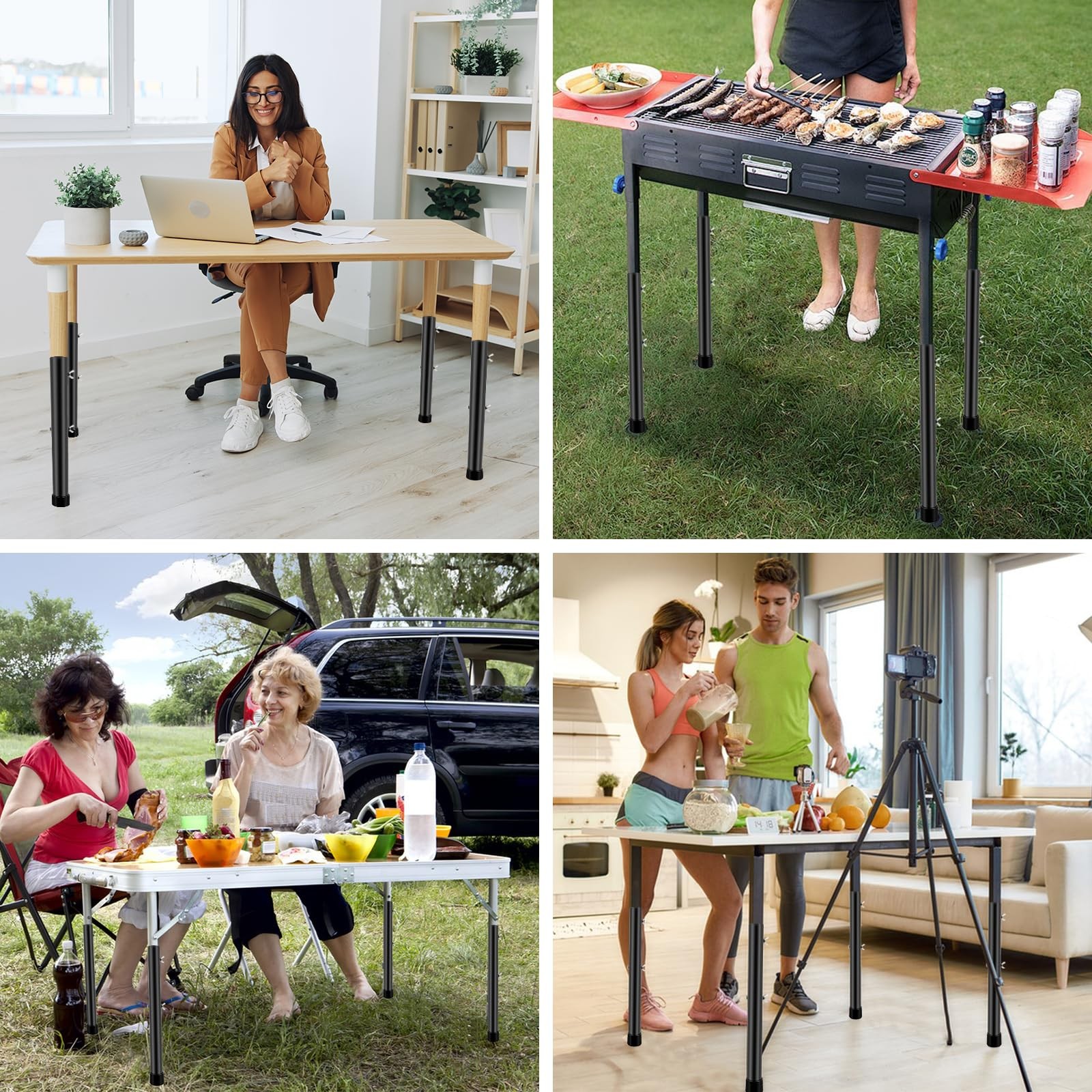 4 Packs Table Leg Extenders, Adjustable Table Leg Risers, Black Heavy Duty Steel
