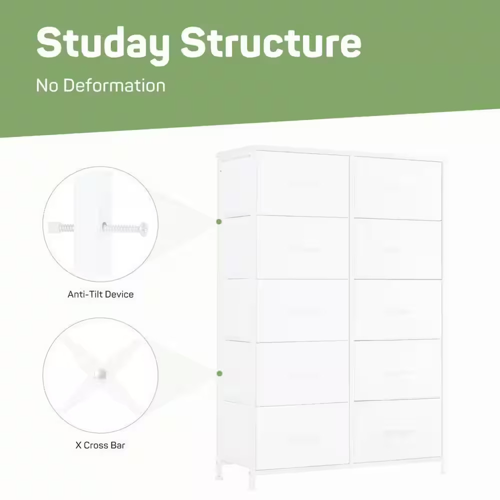 Stylish White 10-Drawer 11.8 In. Wide Chest of Drawers for Bedroom, Tall Chest O