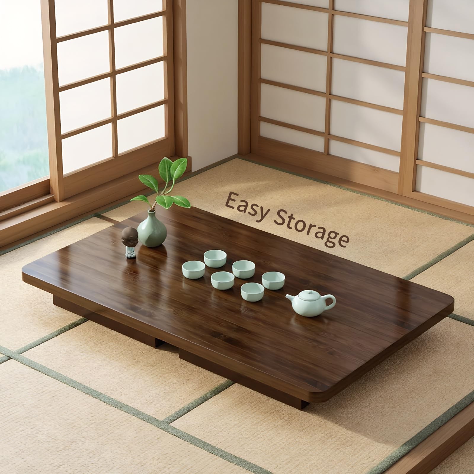 Japanese Foldable Floor Table,Portable Solid Wood Japanese Folding Coffee Tab…