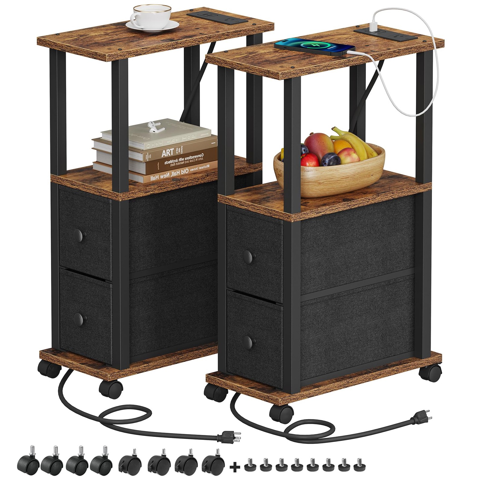 TUTOTAK Small Narrow End Tables, Side Tables 7.9″D x 15.8″W x 24.2″H, Brown