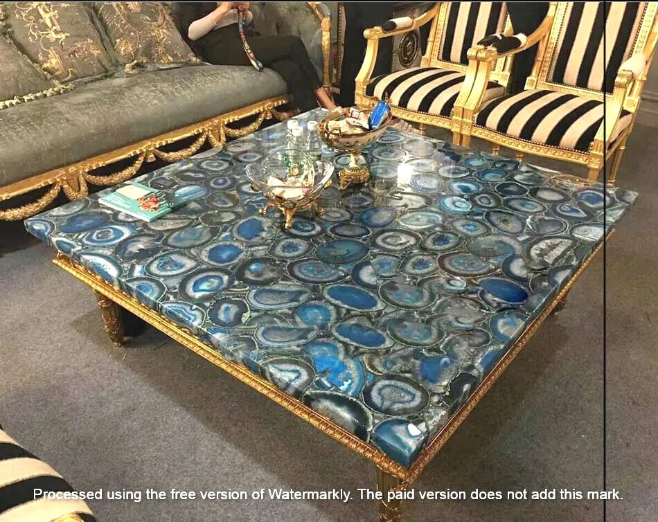 Blue Agate Coffee Table Top, Agate Center Slab Top, Furniture Home Decor Table