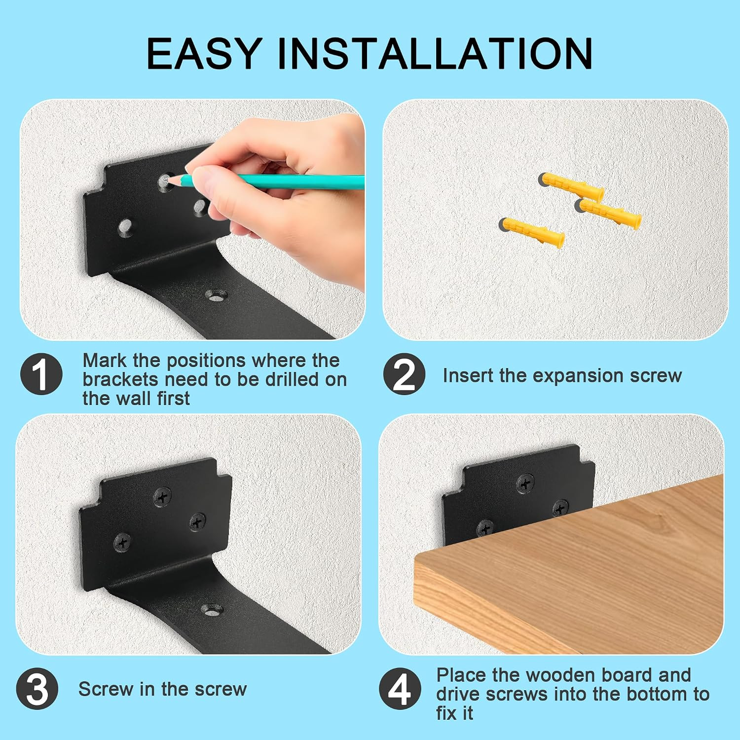 Floating Shelf Brackets,2 Pack Heavy Duty L Brackets for Shelves, 6 Inch Black S