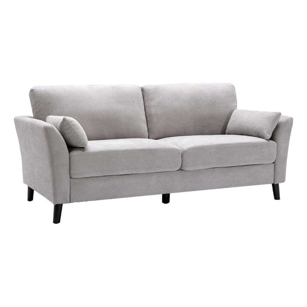 Pemberly Row 77″ Sofa with Pocket Coil Springs and Pillows in Light Gray Velvet