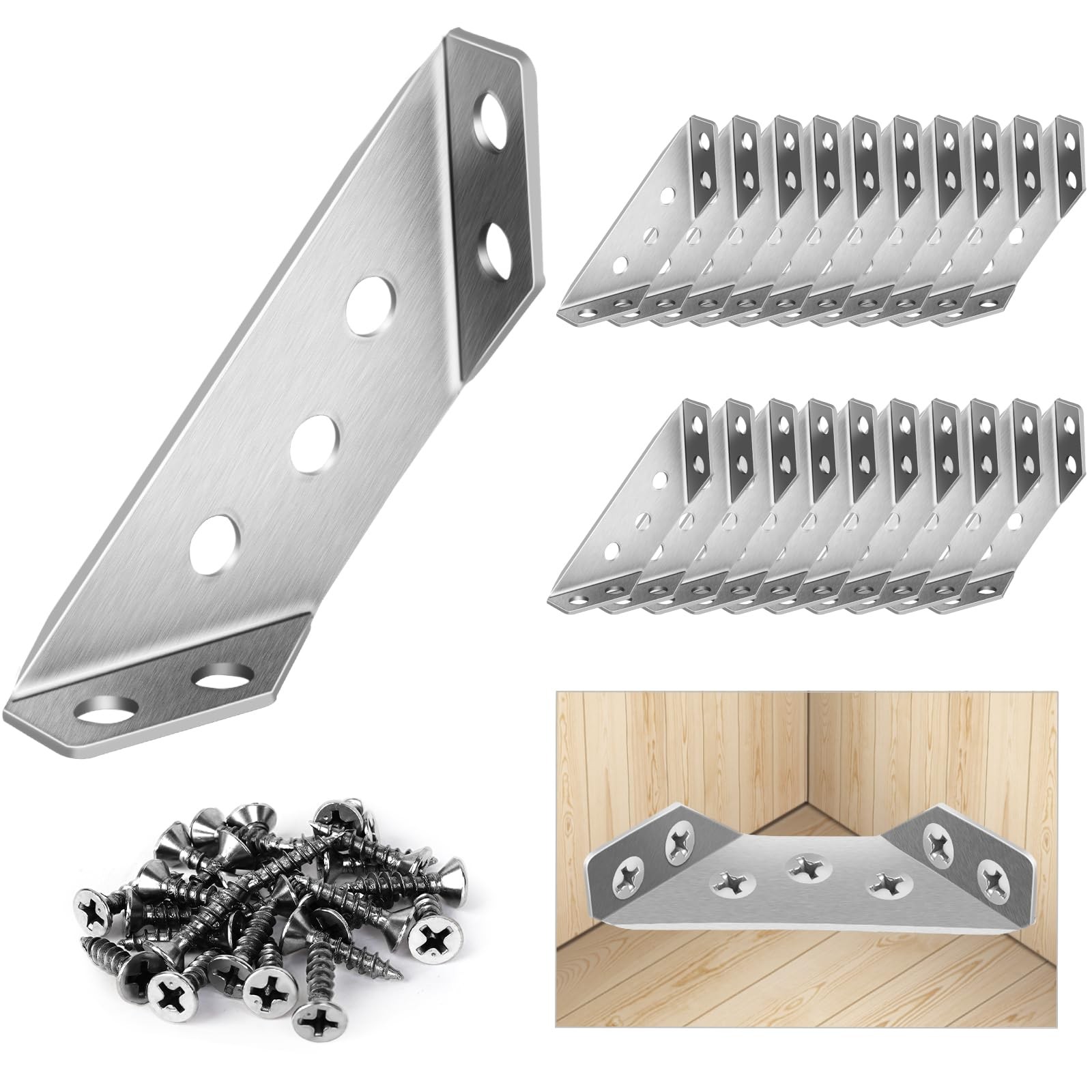 20 Pcs Universal Stainless Steel Furniture Corner Connector Angle Bracket