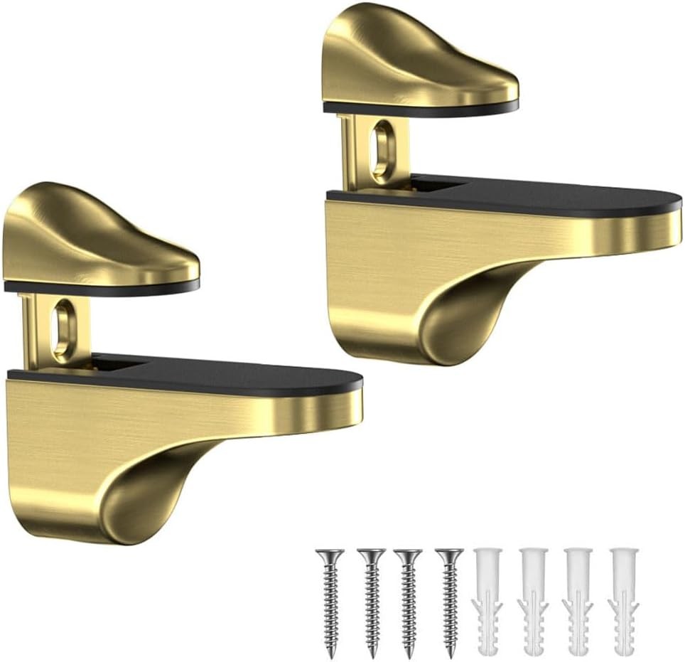 Adjustable Wood/Glass Shelf Bracket Wall Mount, Brushed Nickel, 4 Pack Rustproof
