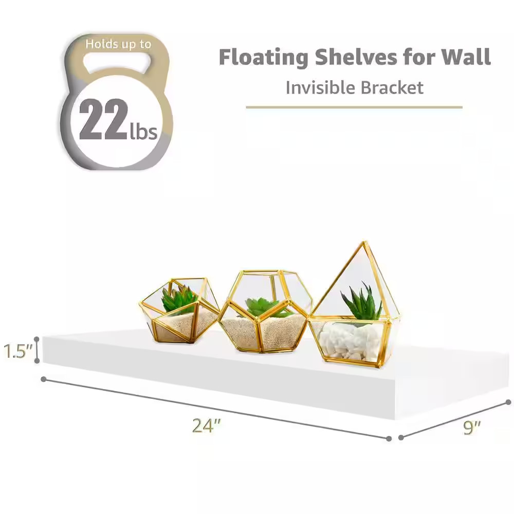 Floating Shelves, Wall Mounted for Home Decor, 16.25 In. W X 5.5 In. D White Woo