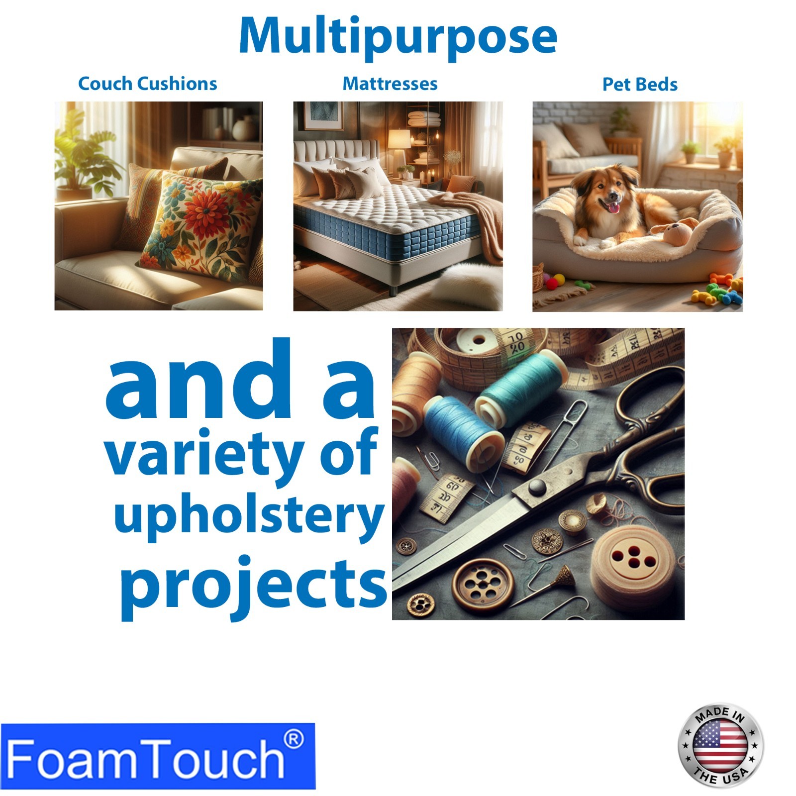 FoamTouch High Density Upholstery Foam Cushion 4″ x 30″ x (30-43)” Custom Cut