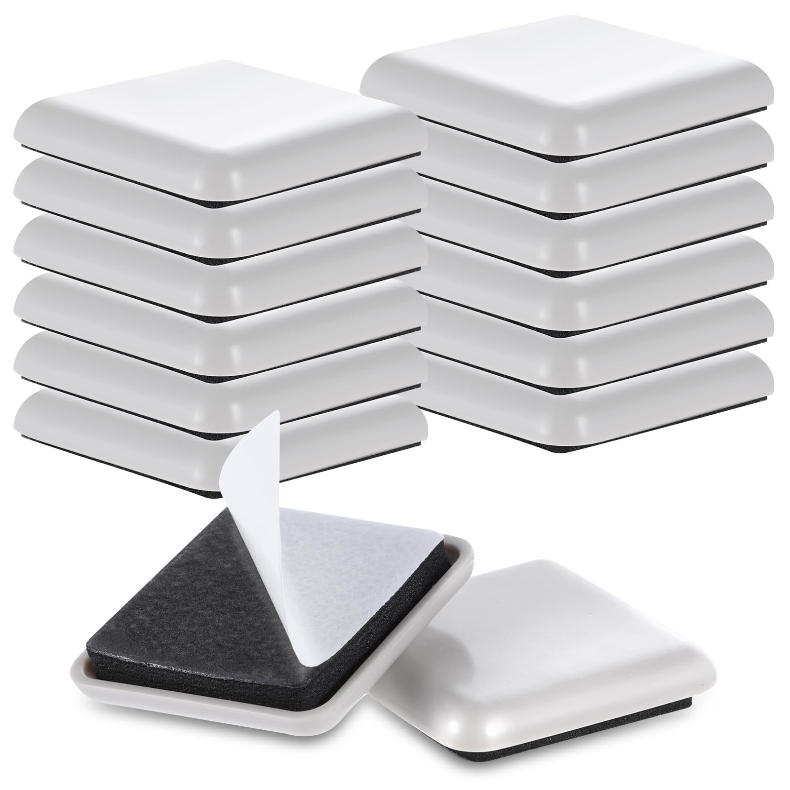 12Pcs Furniture Sliders,1.5 Inches Square Self-Adhesive Furniture Sliders Pads,