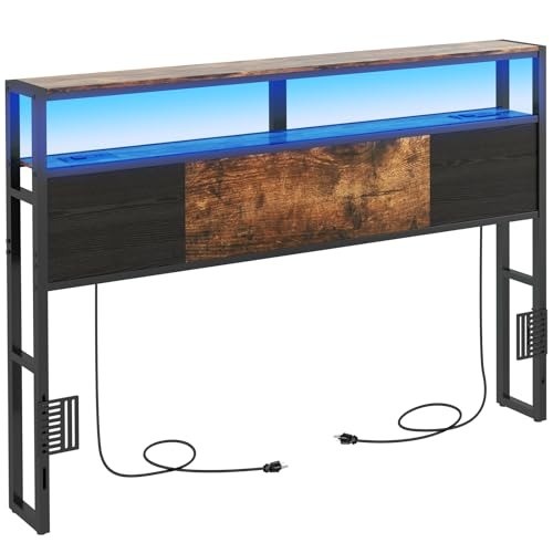 Stylish Queen Headboard with USB Charging & Ambient LED Light – 2-Tier Storage