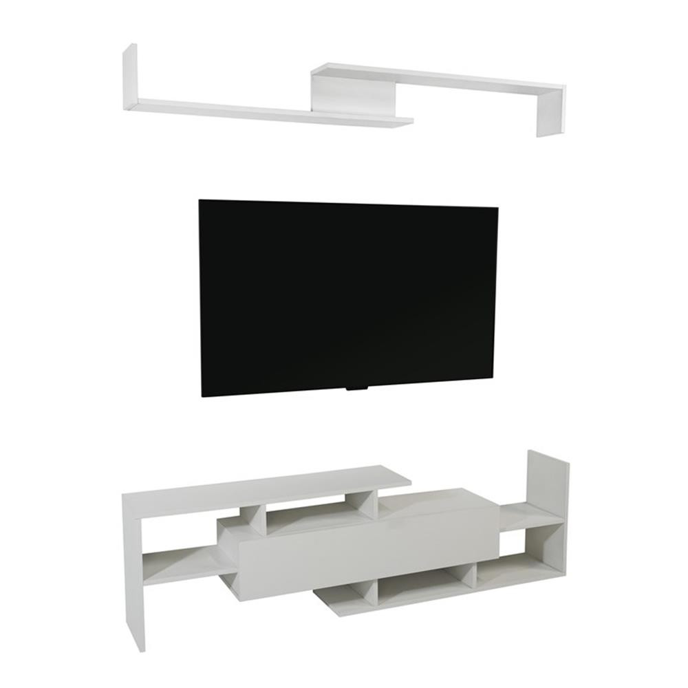 LeisureMod Surrey Mid-Century Wood TV Stand for TVs up to 62″ in White