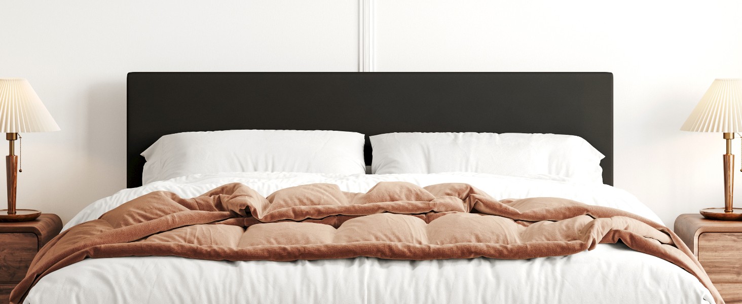 Full Size Bed Frame with Adjustable Headboard, Faux Leather Platform Bed with