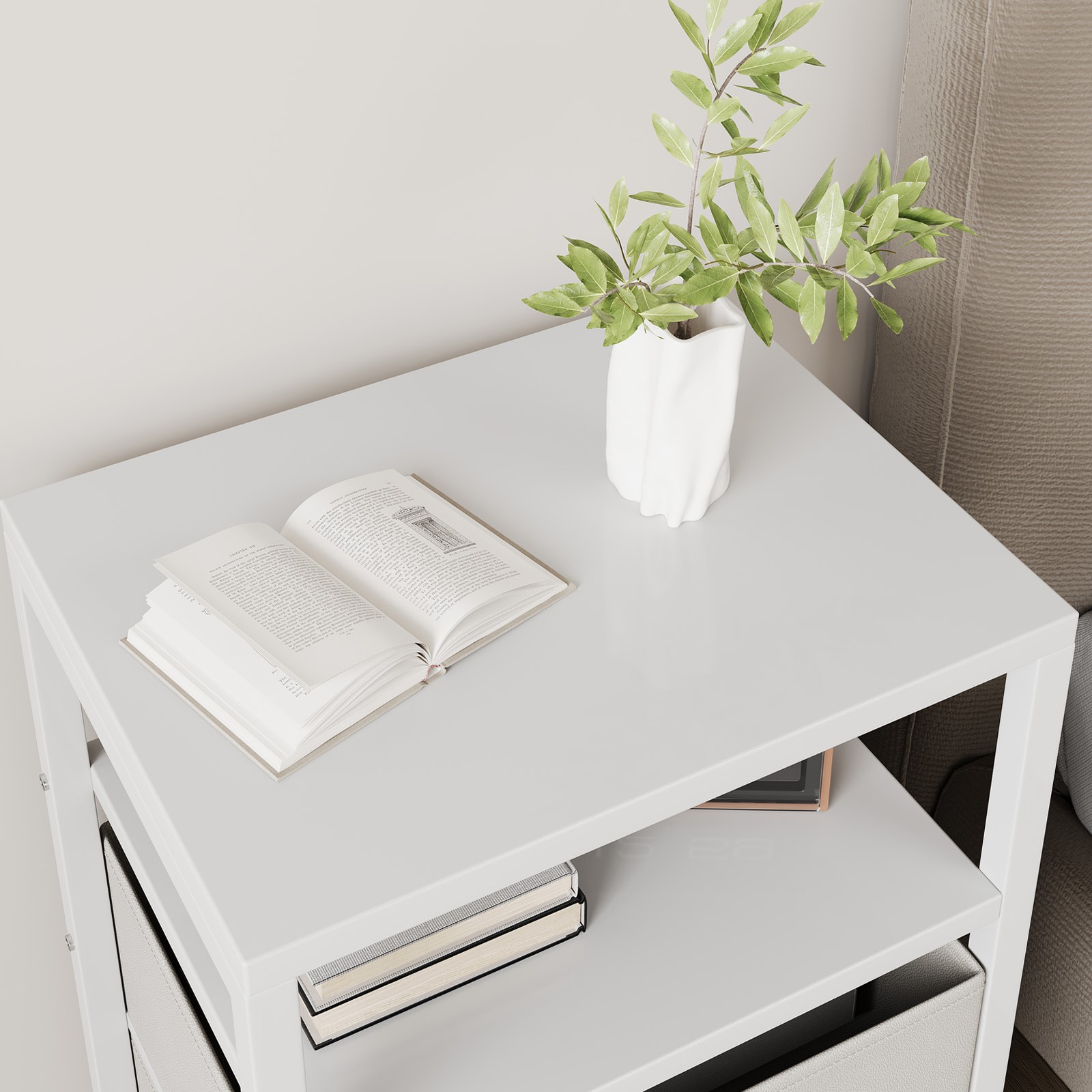 Bedside End Table Particle Board Modern Nightstand With 2 Fabric Drawers For