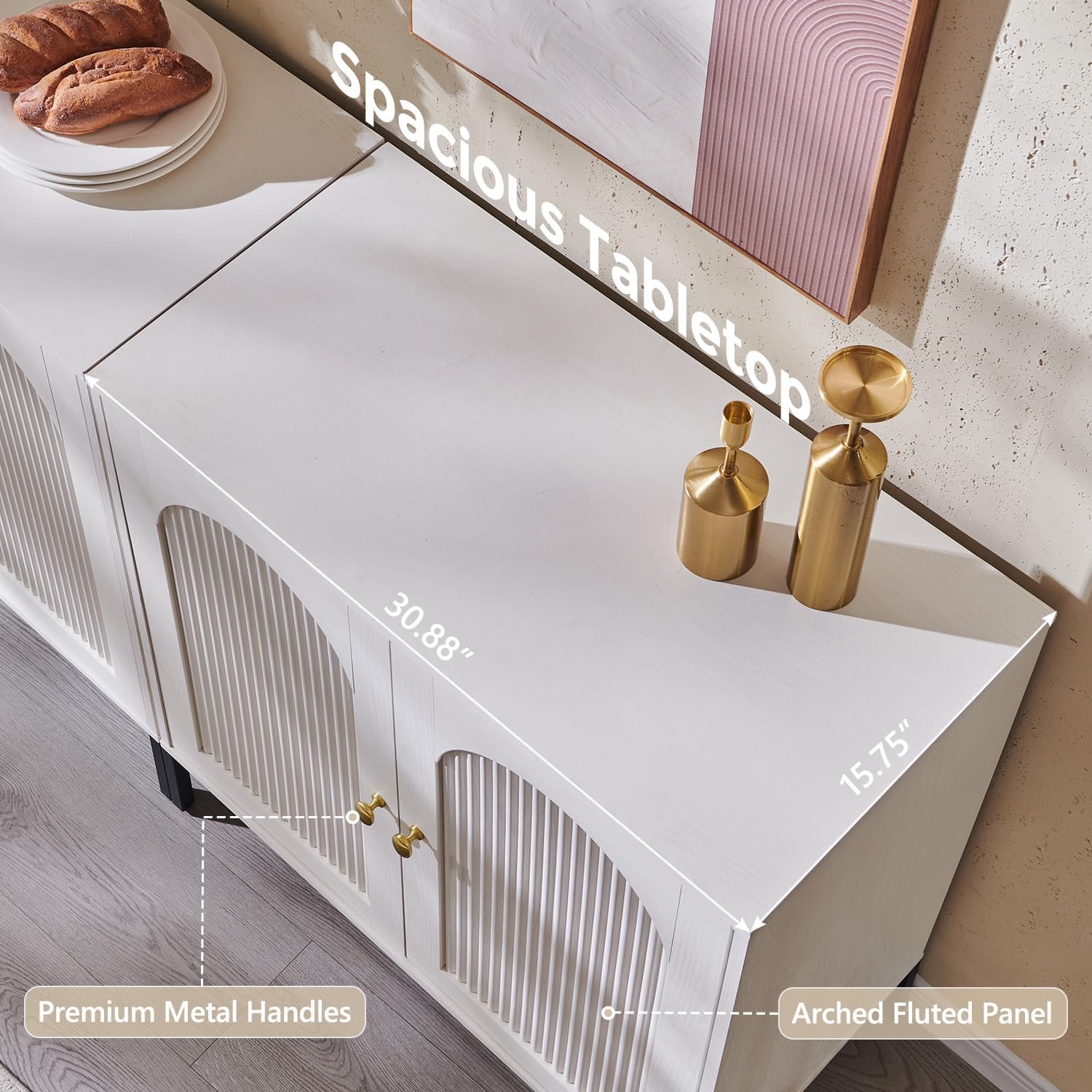 IFGET Modern Buffet Cabinet with Storage 34 Tall Fluted Arched Sideboard Cabinet