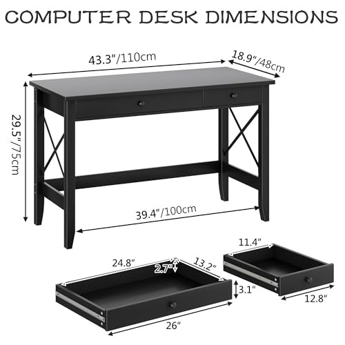 43.3” Computer Desk for Home Office,Farmhouse Executive Desk 43.3 Inch Black