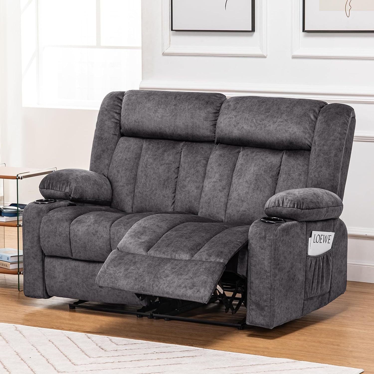 Living Room Furniture Sets Manual Recliner Loveseat,2 Seat Fabric Reclining Sofa