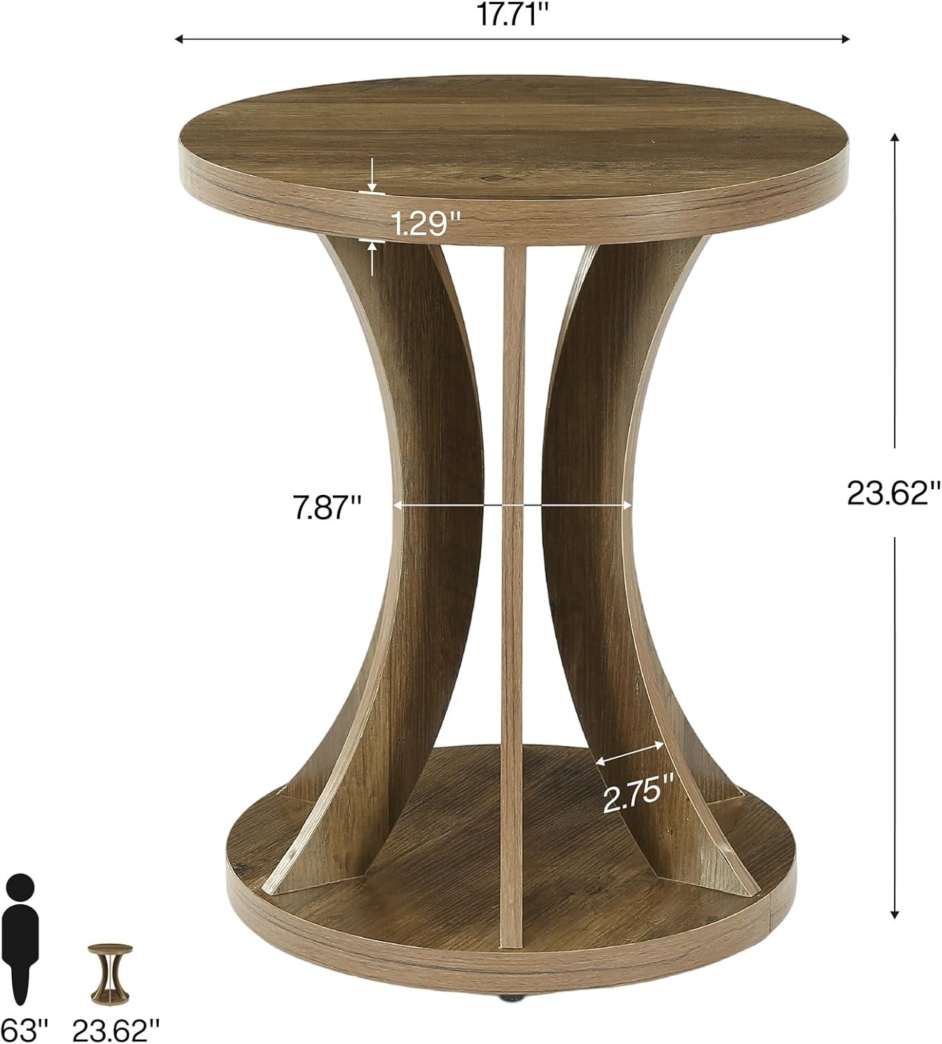 Round Side Table Modern End Table Accent Table with Curved Frame for Living Room