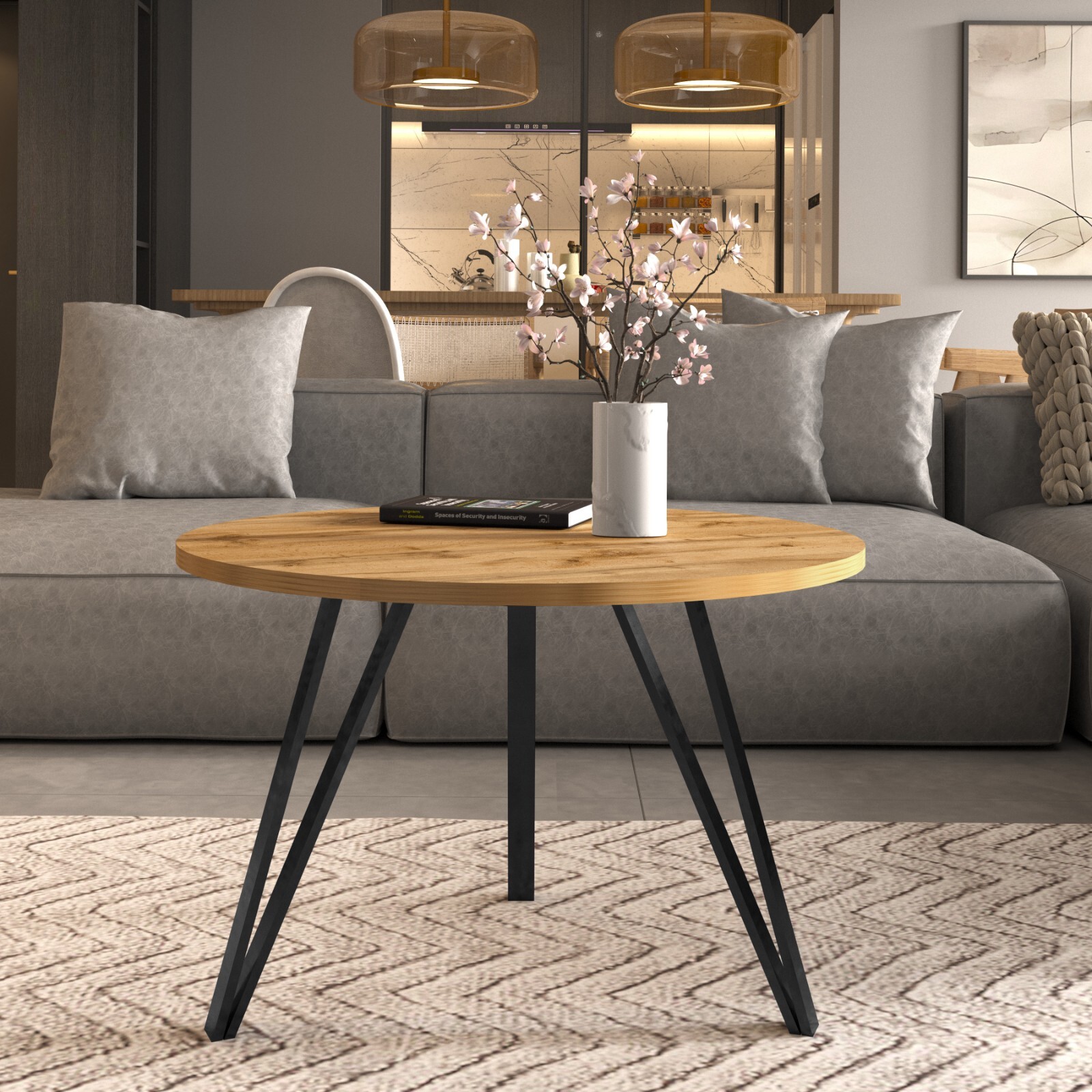 Modern Round Coffee Table 67cm Metal Frame Laminate Top Living Room