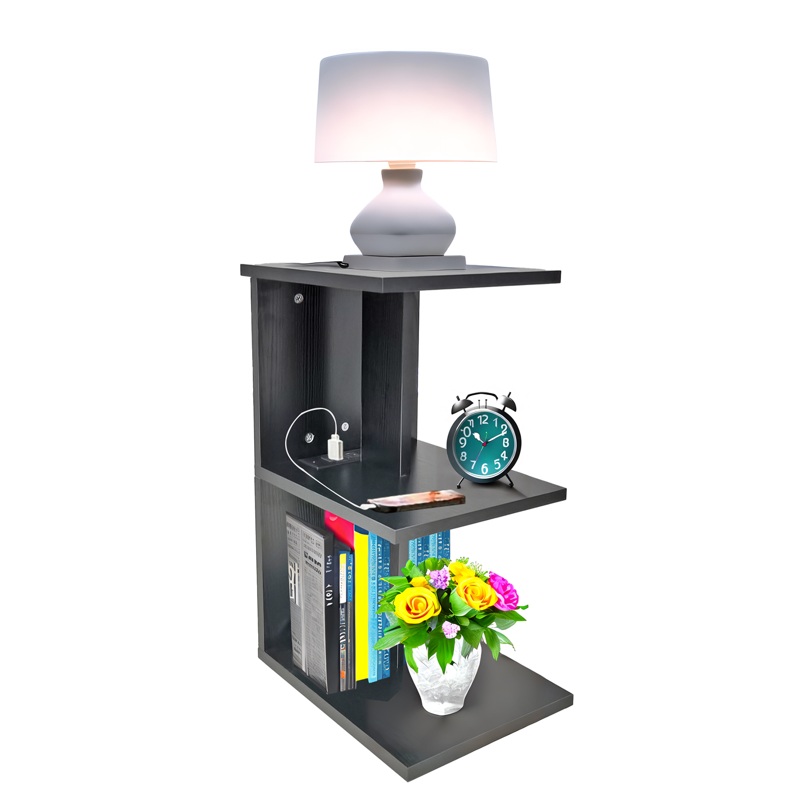 12X14X24″ Compact Night Stand Side Table USB 110V C Power Charging Strip