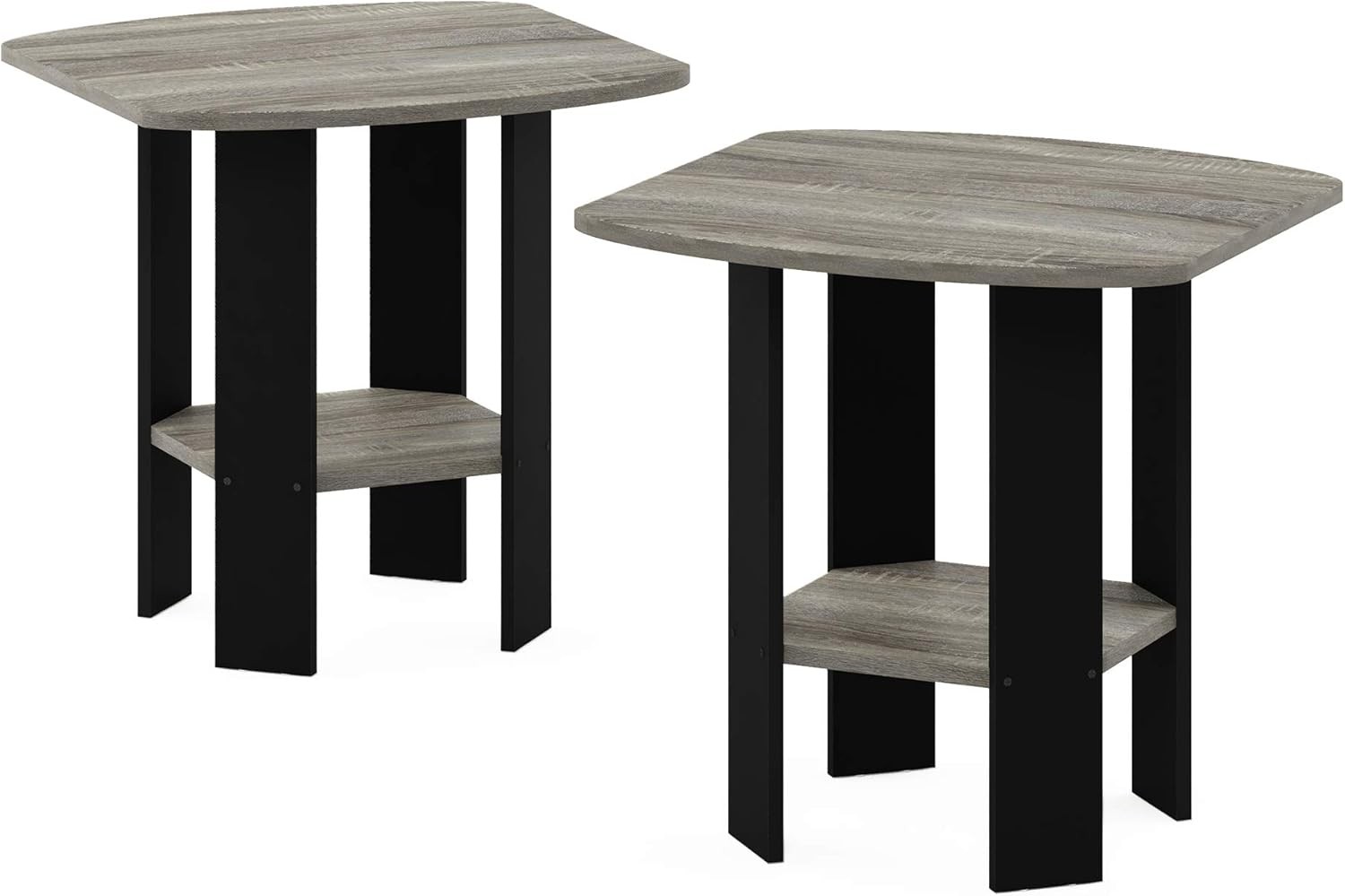 Furinno Simple Design End Table, 2-Pack, 2 Tiers, French Oak/Black