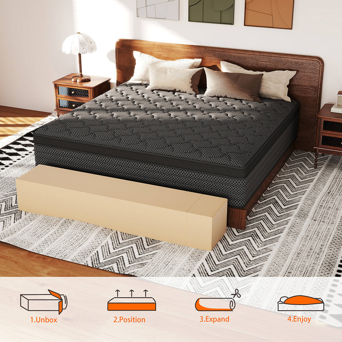12″ 14″ Gel Memory Foam Mattress Hybrid Spring Twin Full Queen King Bed In A Box