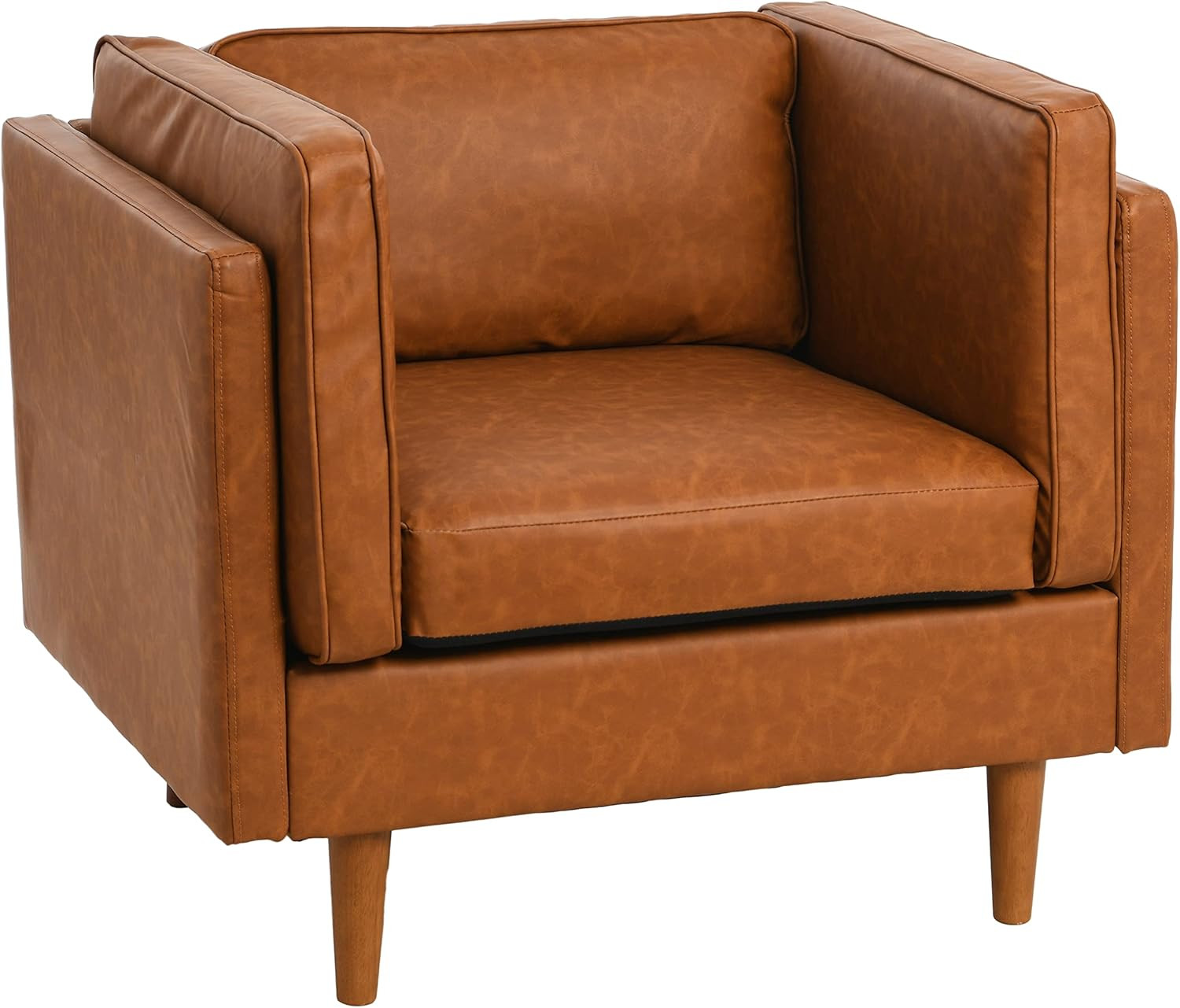 Vegan Cognac Leather Atley High Sided Armchair Sofa by Creative Co-Op