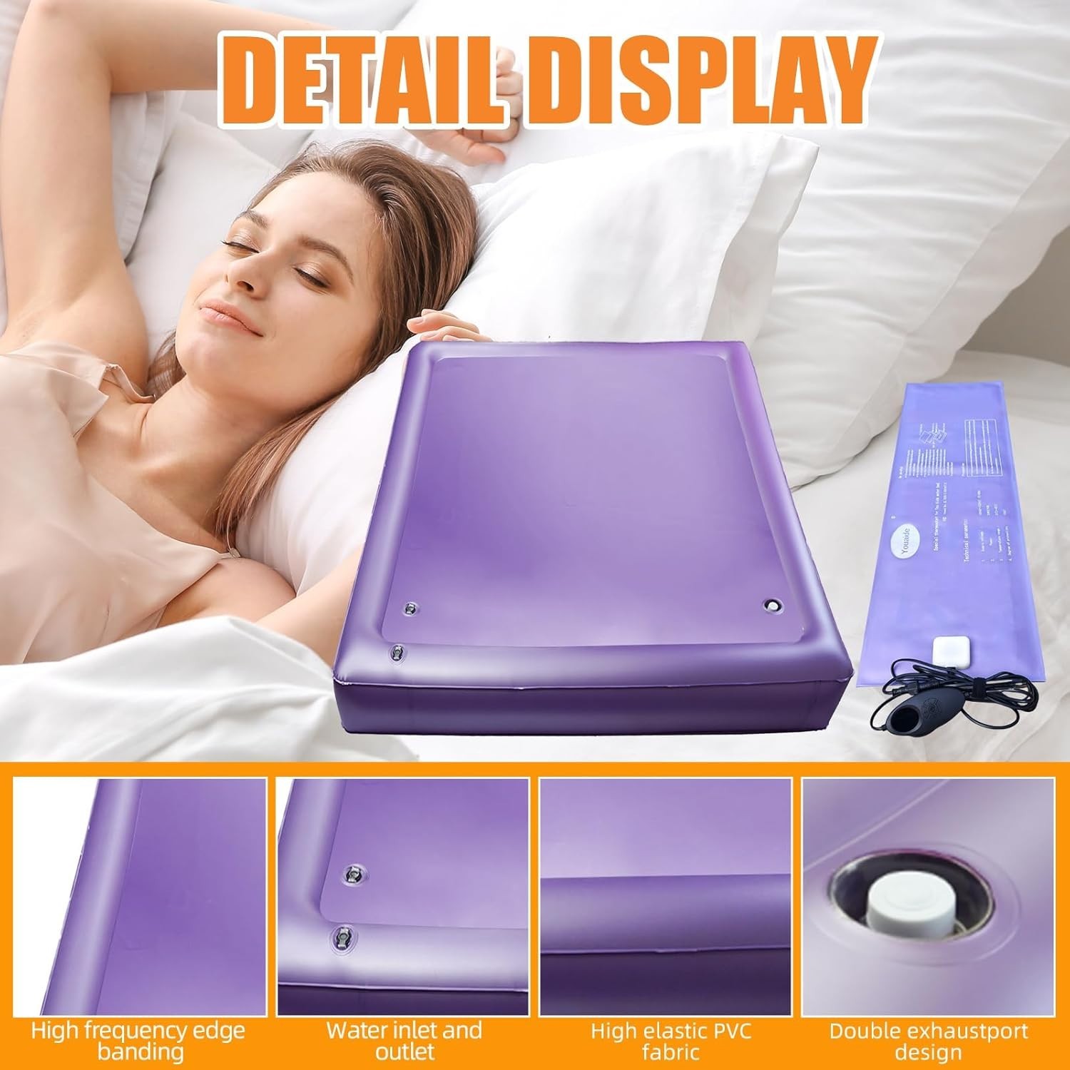 Free Flow Full Wave Water Bed Mattress – PVC Purple Softside Water Bed (Queen)