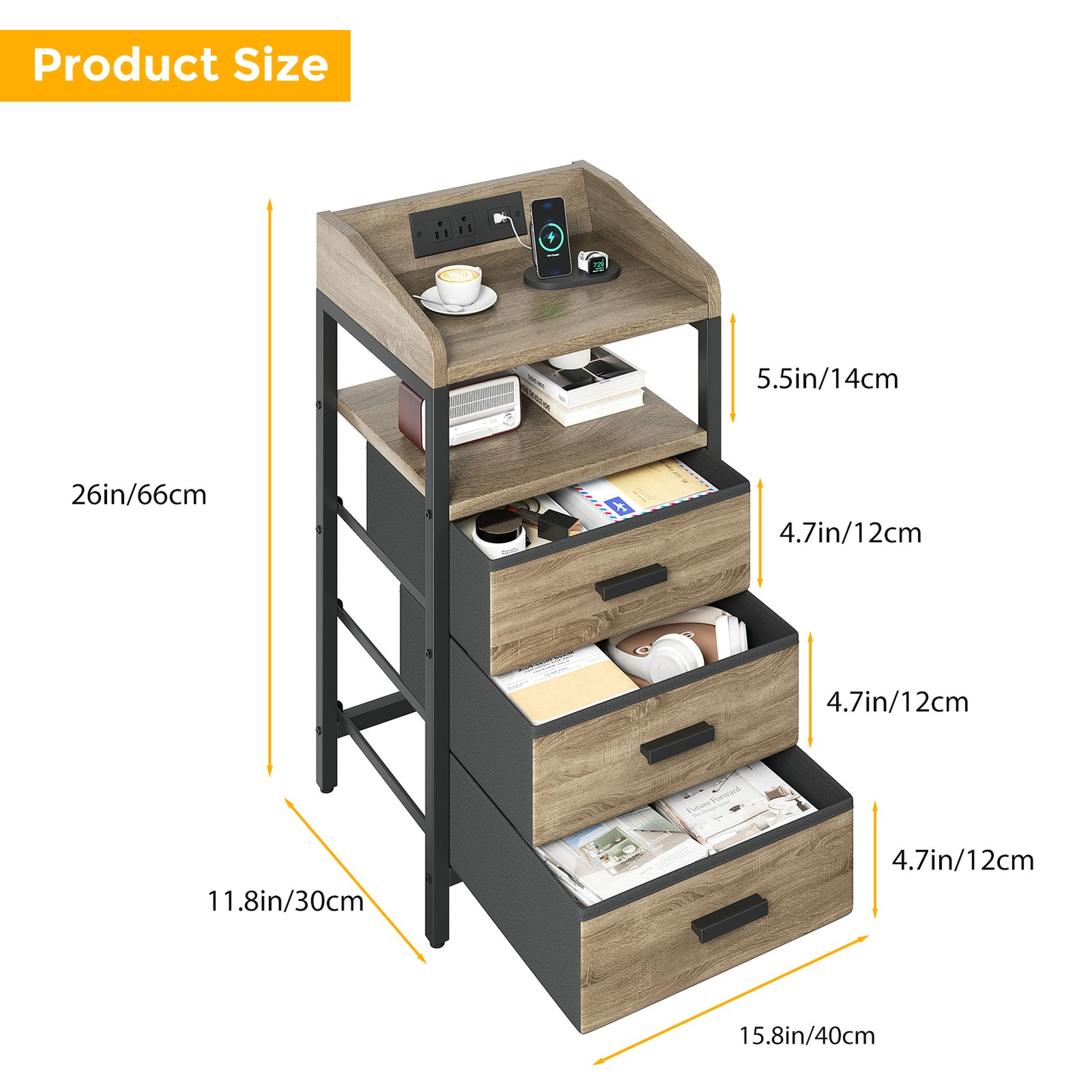 2 Pack Night Stand Easy Assembly Bedside Cabinet LED Light Strip Remote Control