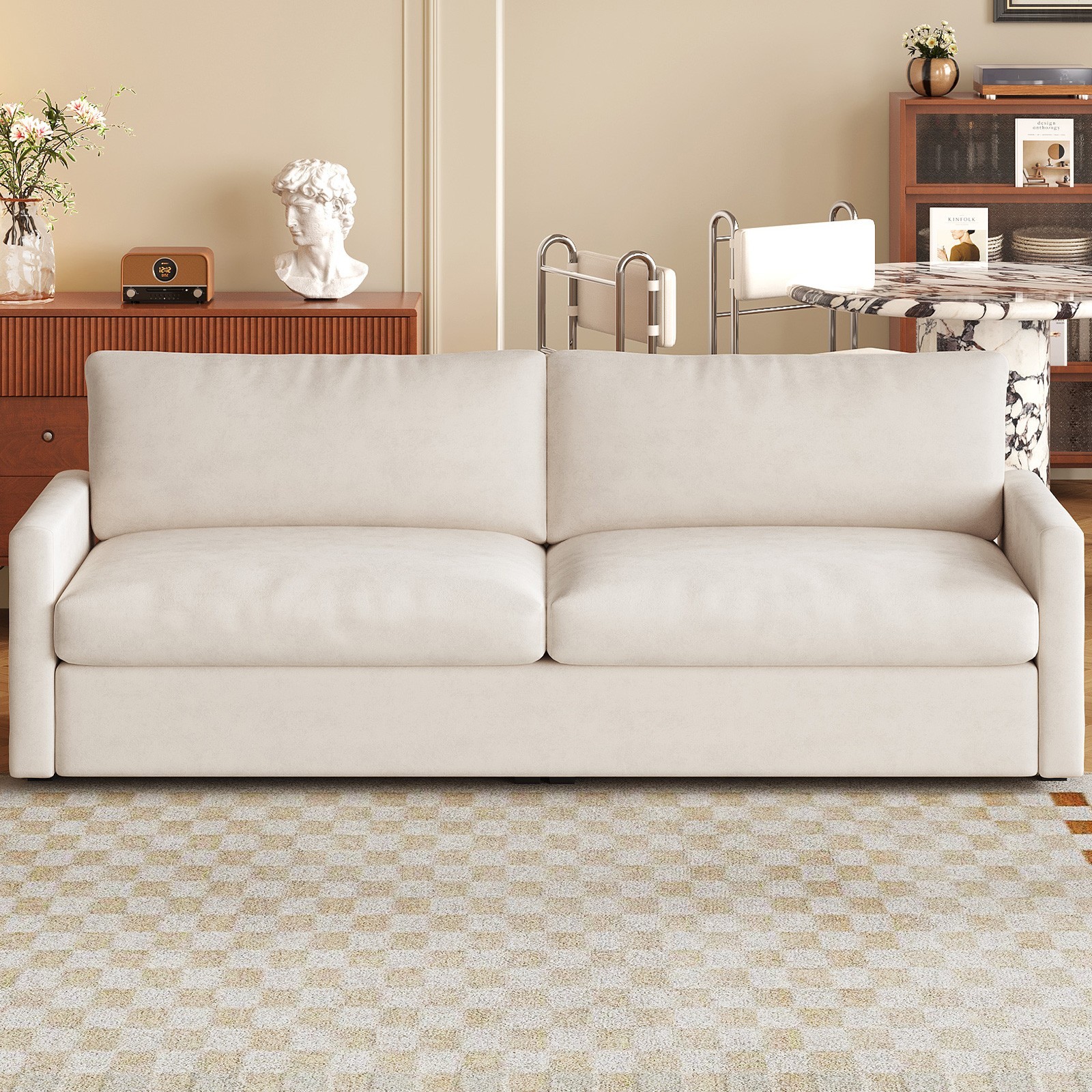 Polyester Loveseat Sofa,2 Seater Sofa With 2 Pillows,Sofa Couch For Living Room