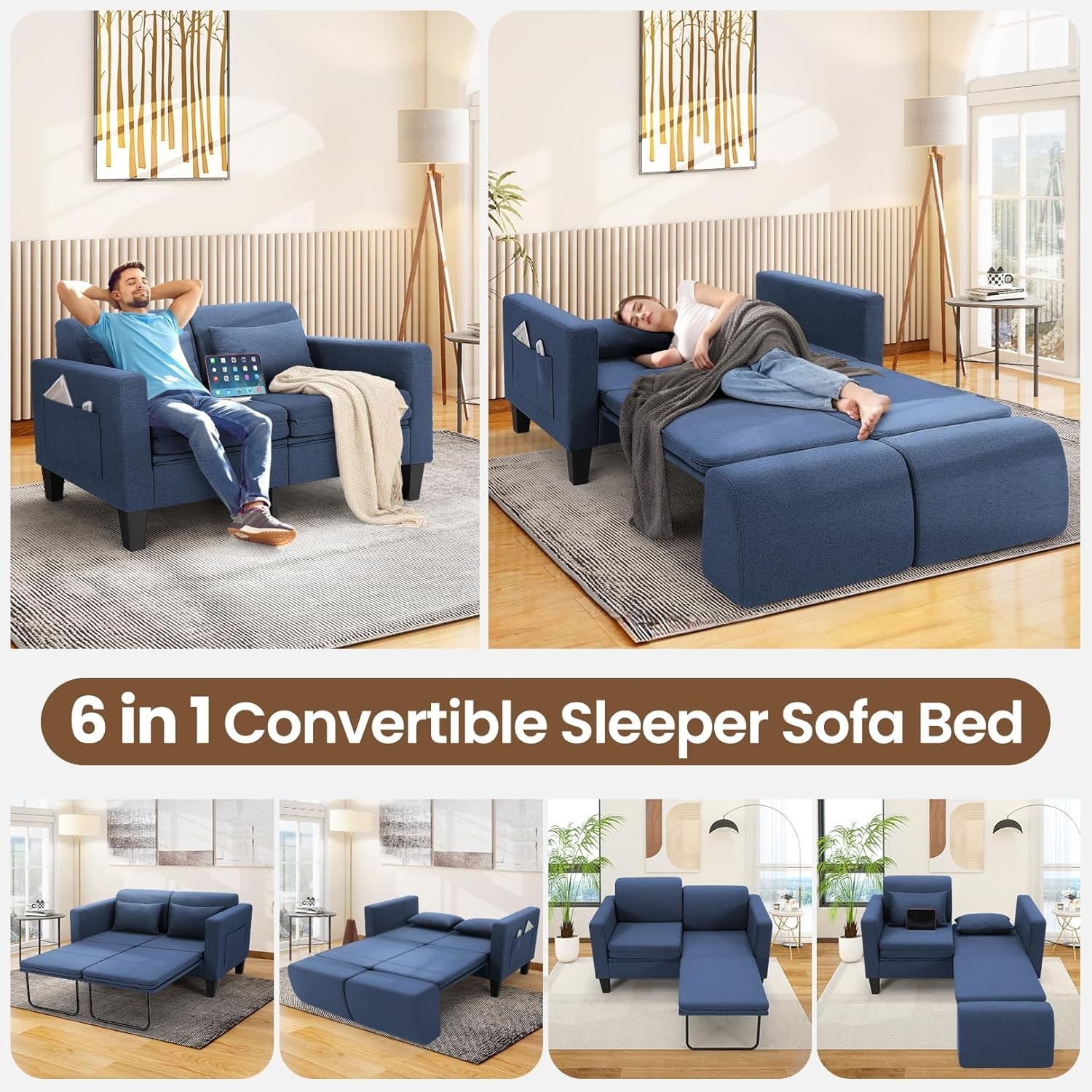 Loveseat Sofa Couch Sleeper Sofa Bed Ideal Christmas Home Gift 58/74” Loveseat