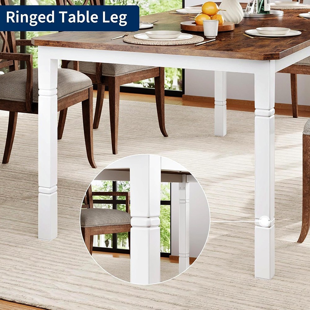 DINING TABLE FOR 6 TO 8 RECTANGULAR 78.7″ LARGE KITCHEN TABLE CHAMFERED CORNERS