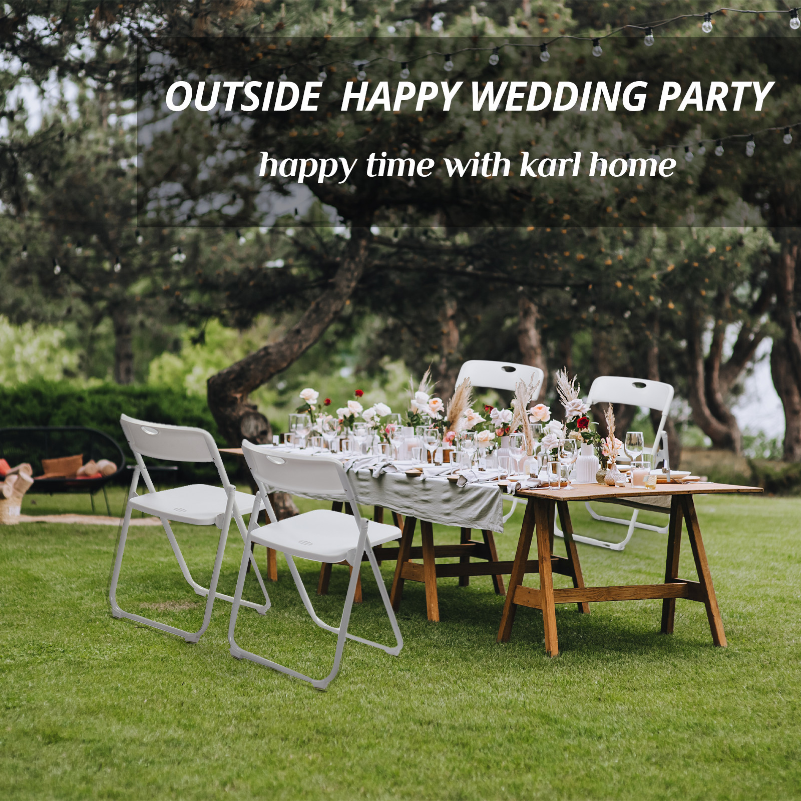 Garden 6 PCS Plastic Folding Chair White 280LBS Weight Capacity Comfortable Seat