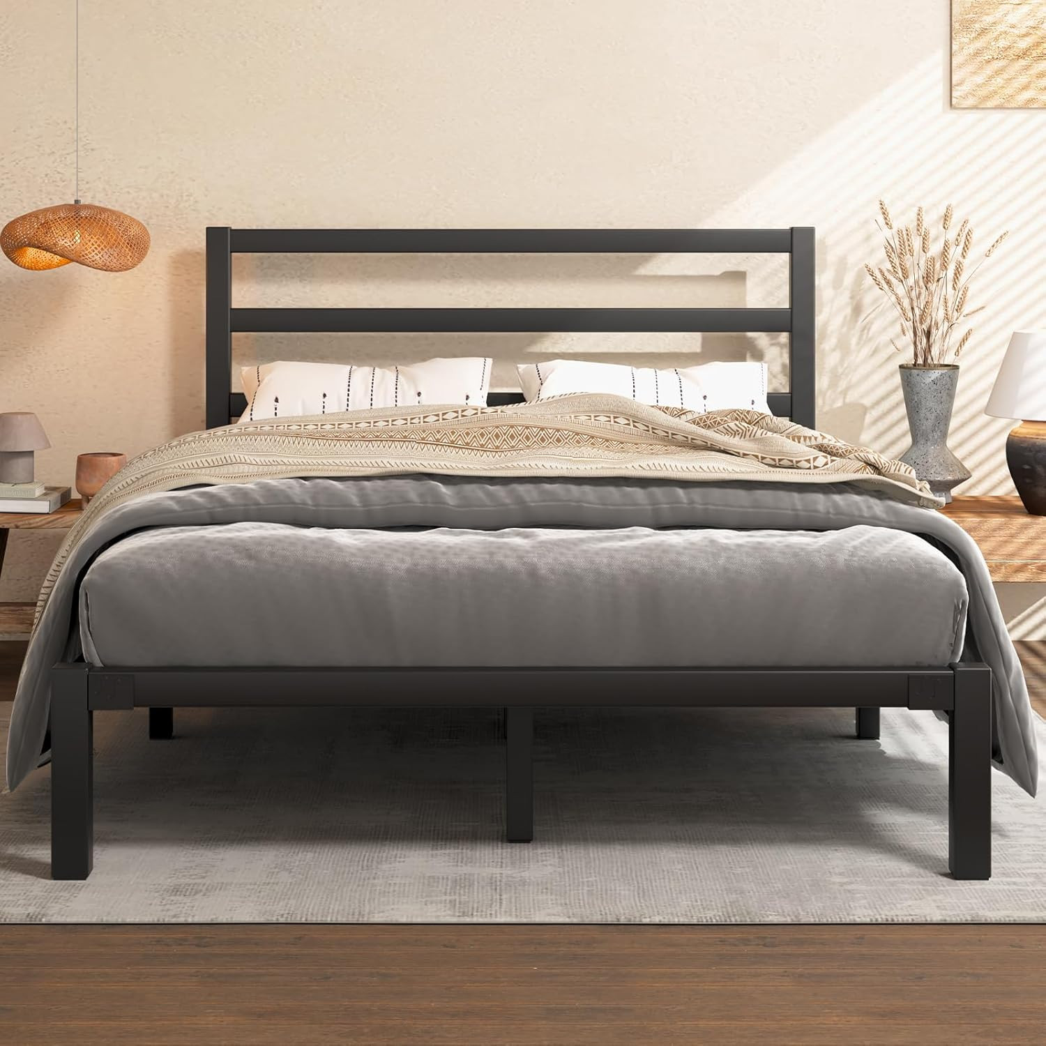 E-Motie Queen Size Bed Frame, Metal Platform Bed Frame with Headboard and Footbo