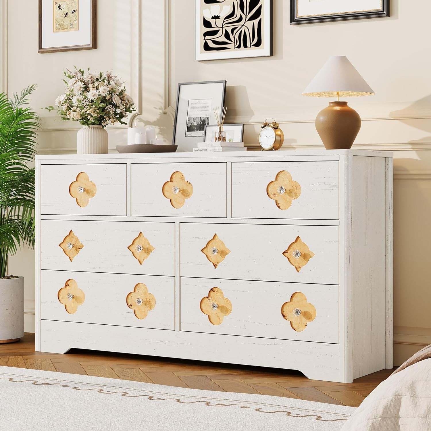 GRAVEE 7 Drawer Dresser 53.9 Inch Wide Boho Wooden Chest of Drawers Bedroom