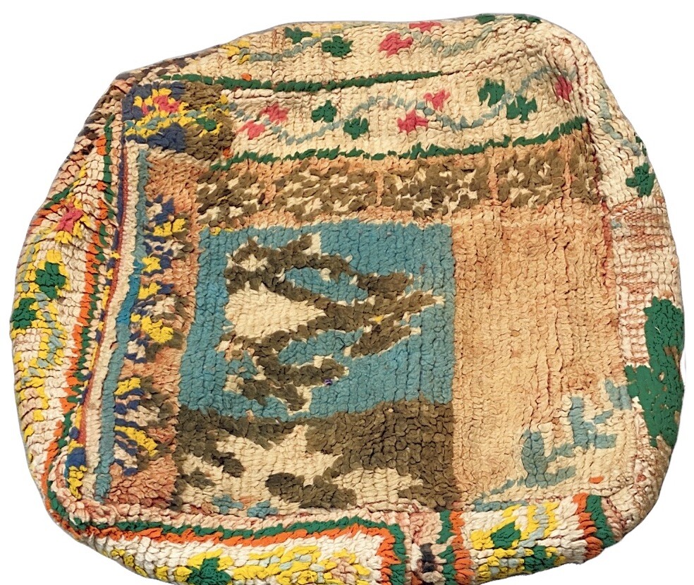 Vintage Moroccan Boujad floor Cashion inspired from old Boujad rug lovely poof
