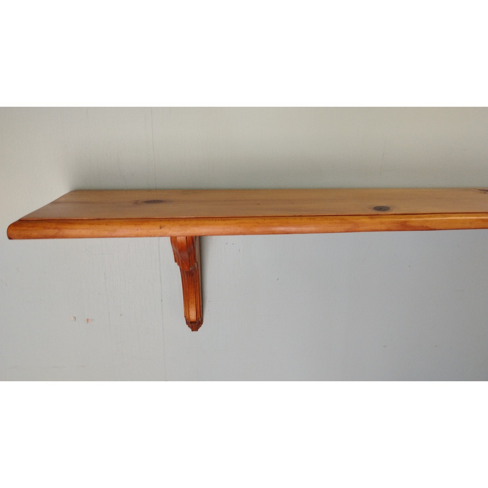 Vintage Solid Pine Wood Floating Wall Shelf 48 Inch Carved Corbel Brackets Honey