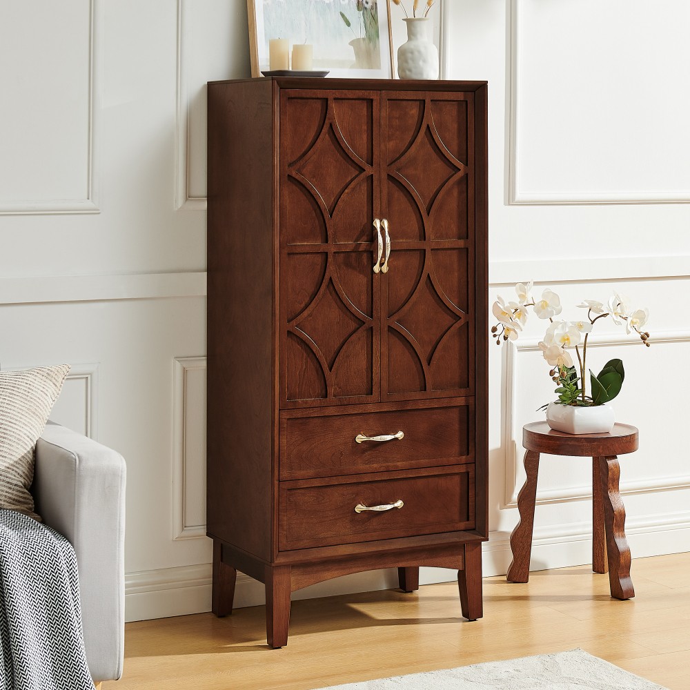 53.5in Tall Kitchen Pantry Cabinet Mid Century Modern Doors Drawers Entryway