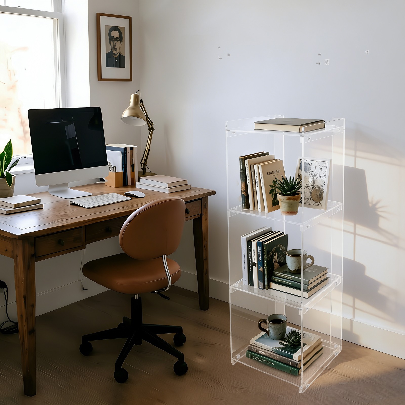 Clear Acrylic Storage Bookcase, Standing Display Bookshelf 43.3*13.8*11.8in