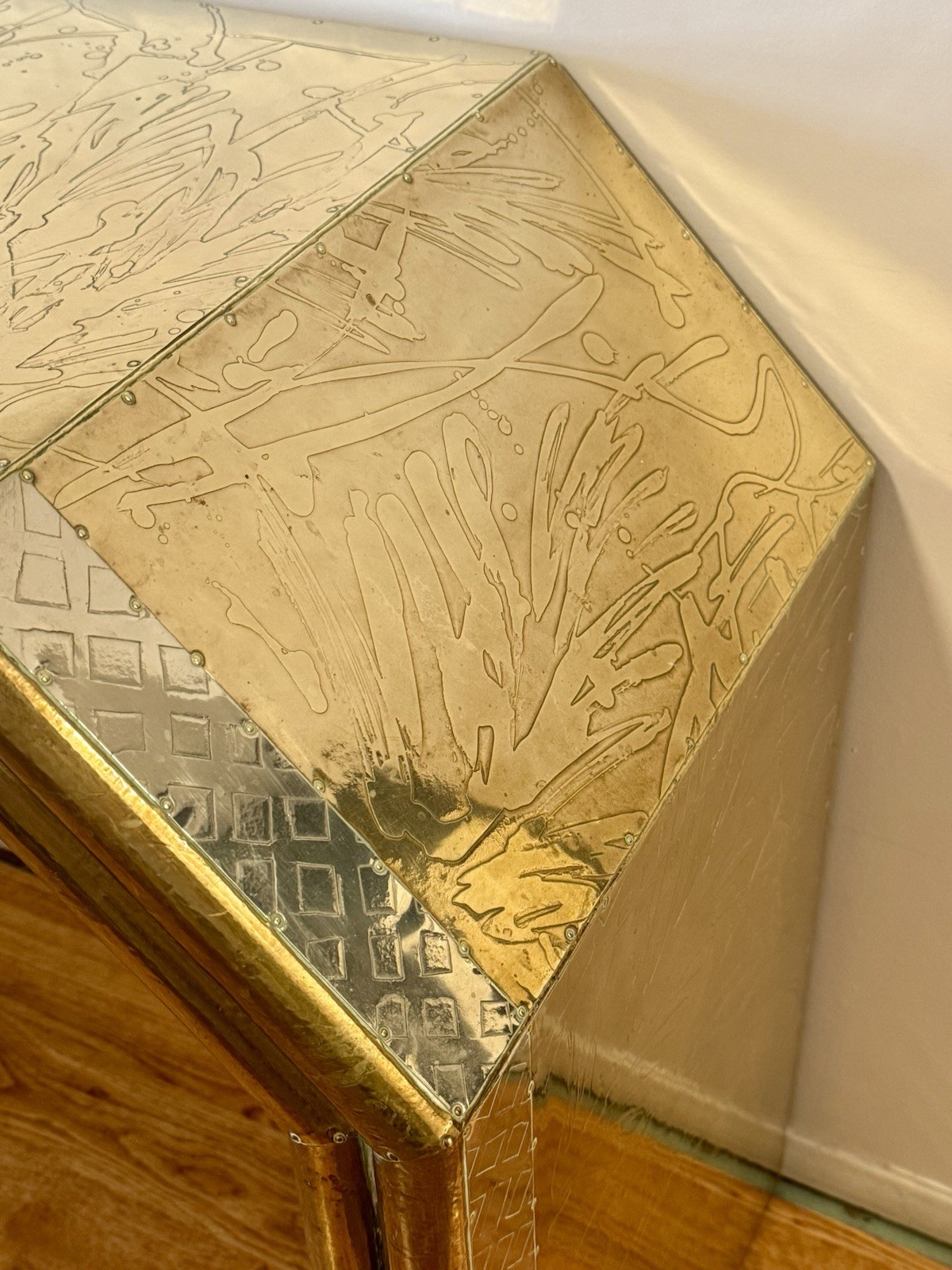 RODOLFO DUBARRY Console Table Handcrafted Brass & Pewter OOAK c. 1970’s Signed