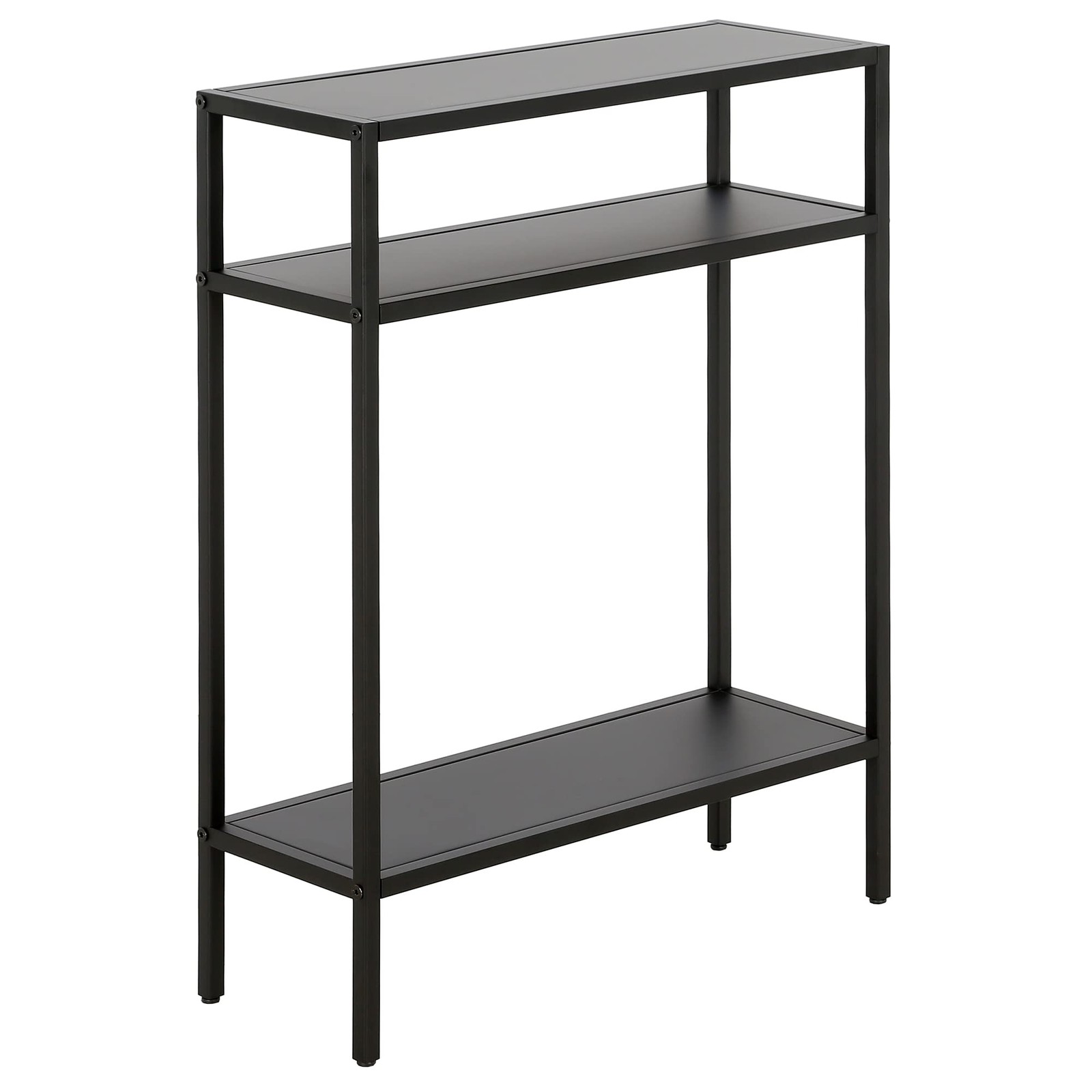 22″ Wide Rectangular Console Table with Metal Shelves in Blackened Bronze, En…