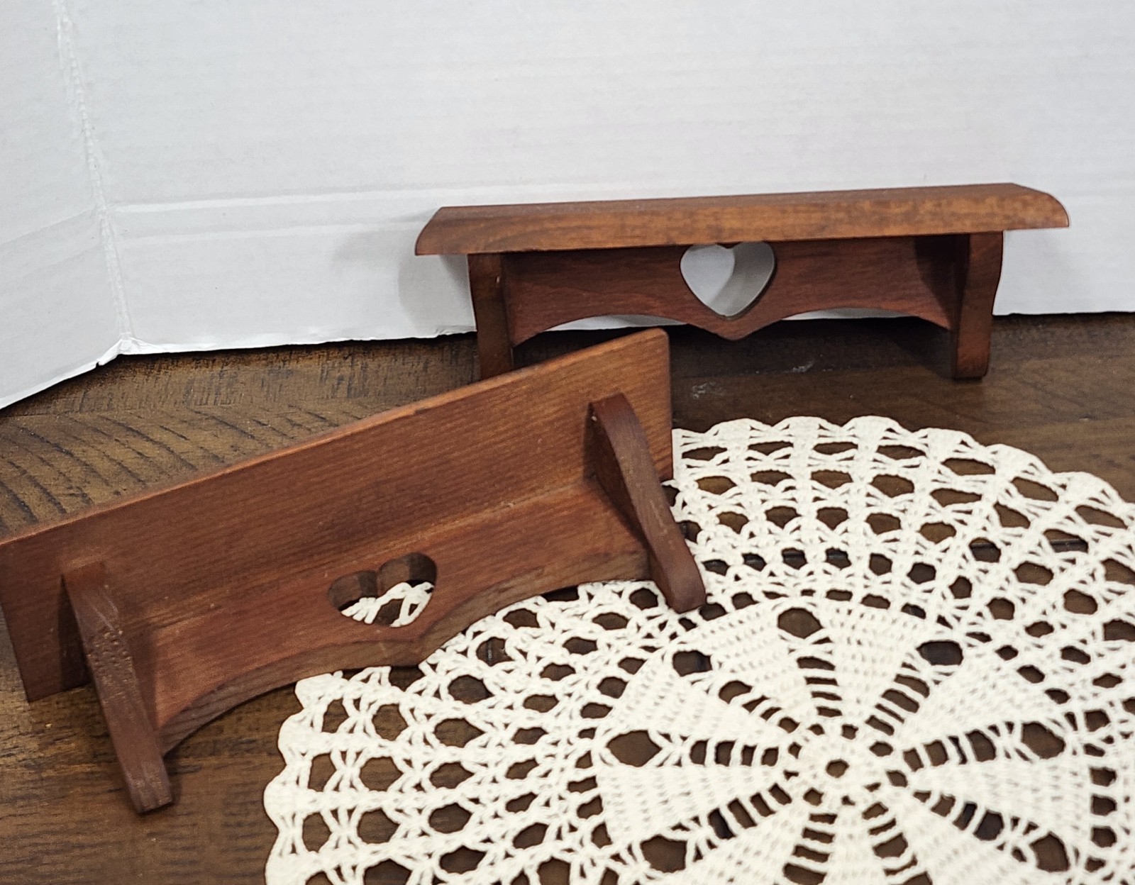 Vintage Mini Wood Shelves with Heart Cut Out Set Of 2 Grannycore Country Cottage