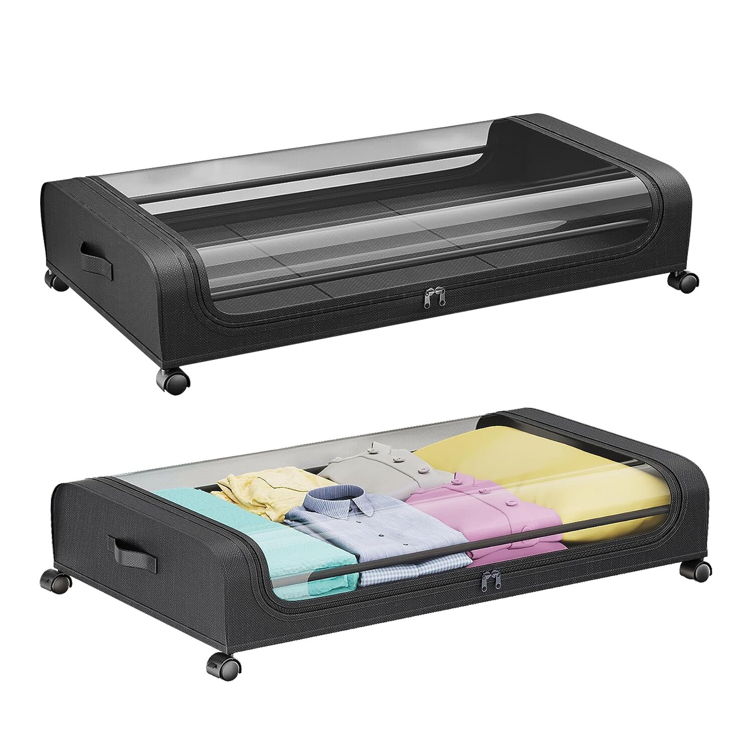 2Pack Under Bed Storage Large Underbed Clothes Shoes Organizer with Wheels & Lid