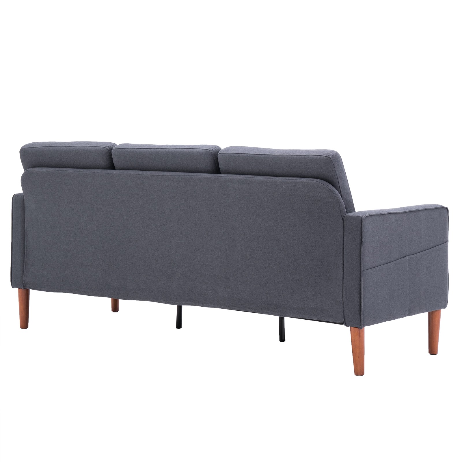 Linen Solid Wood Legs 3 Seats Without Chaise Concubine Modular Sofa Dark Grey