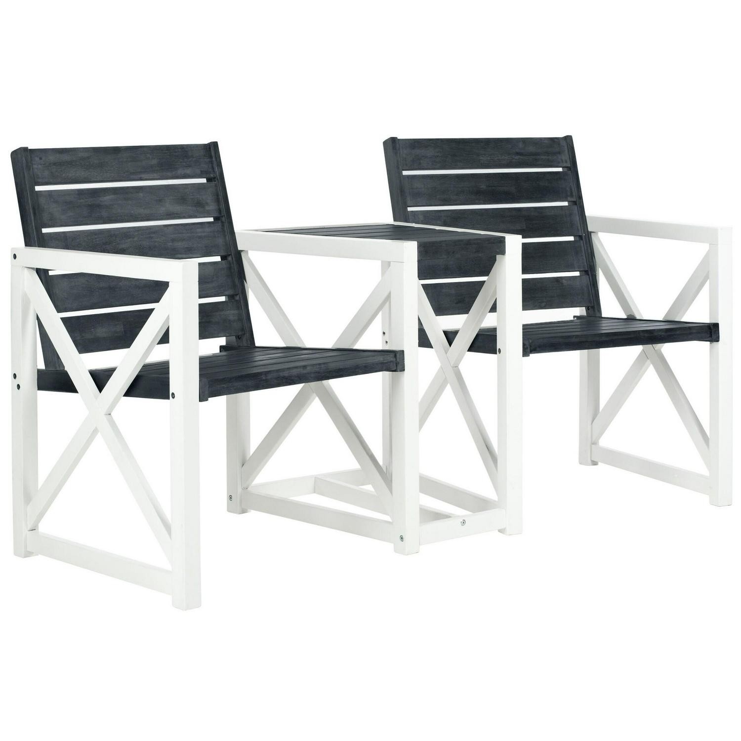 SAFAVIEH Jouana Dark Slate Grey/ White 2-seat Bench – 61.8 X 27.6 X 33.5