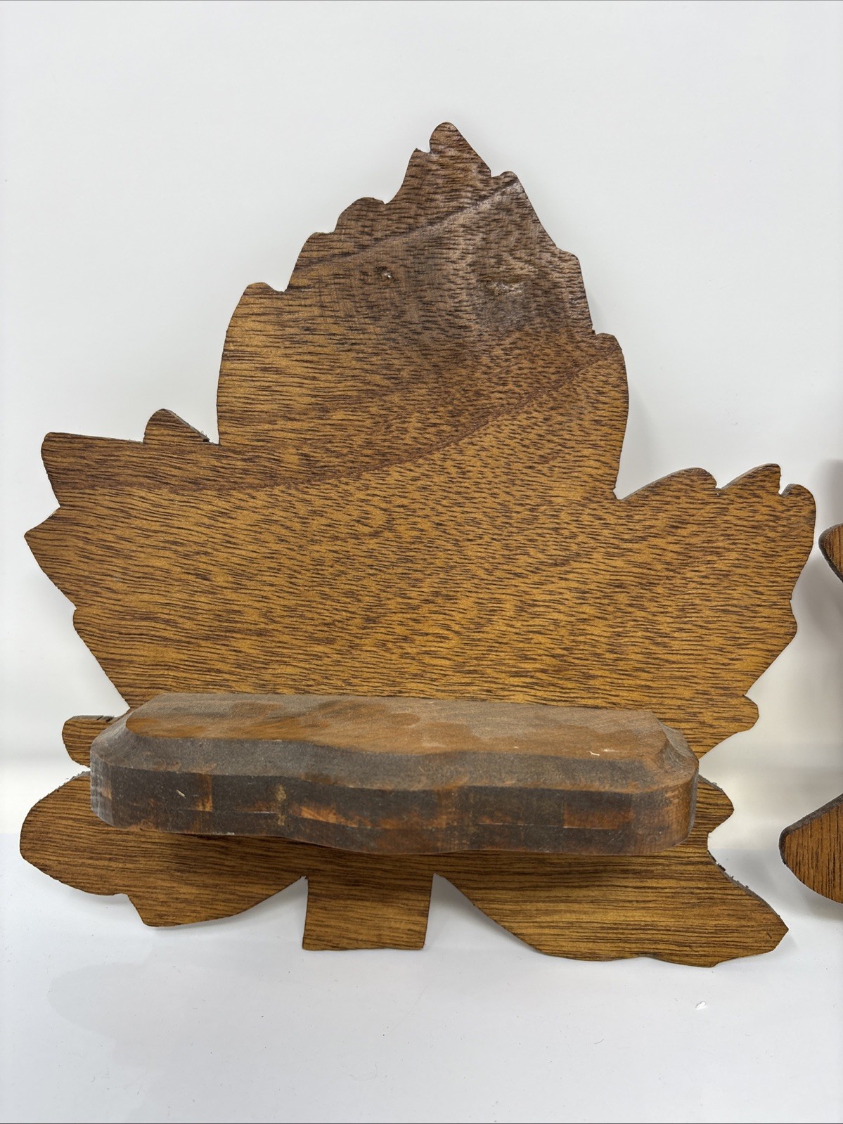 Vtg Pair Of Handmade Wood Maple Leaf Knick Knack Shelves Imperfect READ Granny
