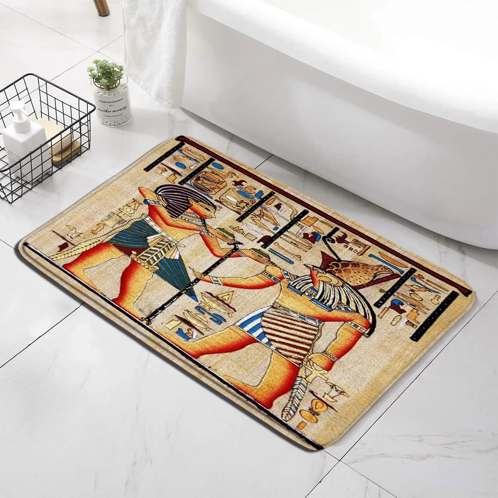 Vintage Egypt Bath Mat Set Pyramid Hieroglyphic Bathroom Rug Carpet Decor